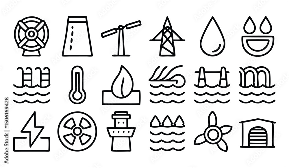 Fototapeta premium set of outline icons related to masonry linear