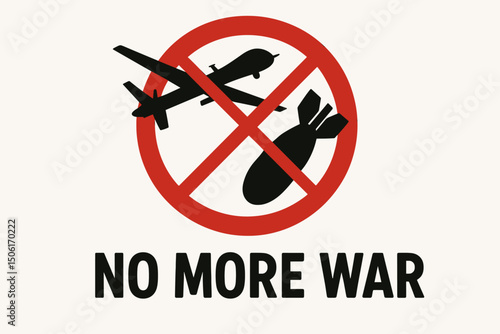No More War Peace Protest Symbol Vector - Anti-War Campaign Design with Prohibited Military Aircraft Silhouettes and Red Prohibition Sign