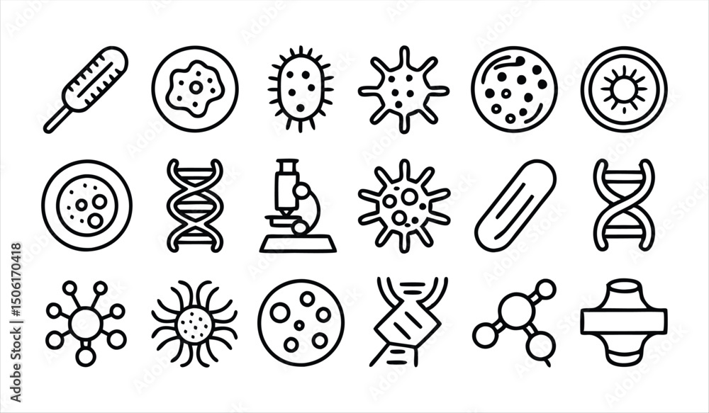 Fototapeta premium set of outline icons related to microbiology l
