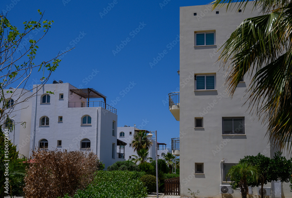 Fototapeta premium Cyprus White Coastal Villas in Holiday Complex