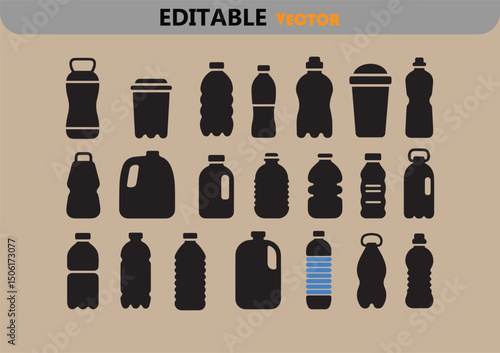 Collection of various plastic bottle and container icons