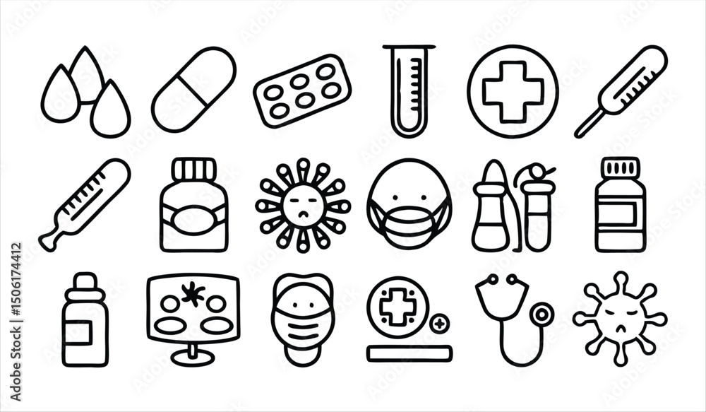 Fototapeta premium set of outline icons related to sickness illne