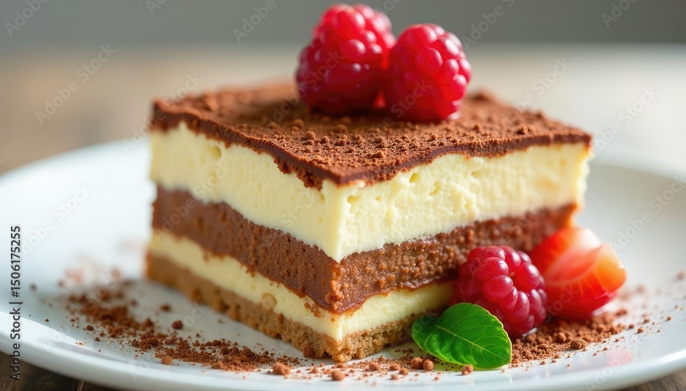 Close-up of a single serving of tiramisu, showcasing its texture , texture, single serving Close-up of a single serving of tiramisu, showcasing its texture , texture, single serving