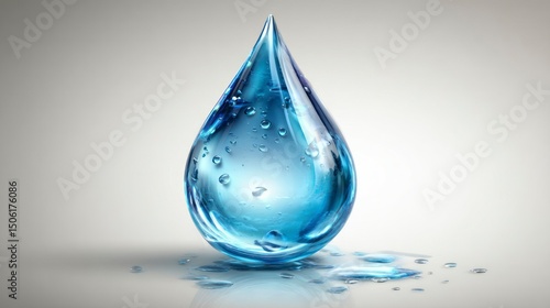 Crystal Clear Water Drop with Bubbles and Reflections HighQuality 3D Render for Environmental