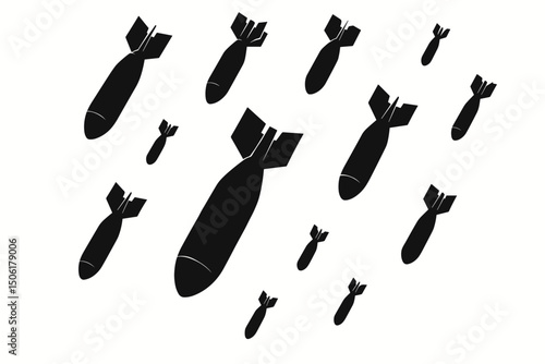 Falling bombs silhouettes seamless pattern vector illustration military warfare conflict anti-war pacifism concept black weapons background design