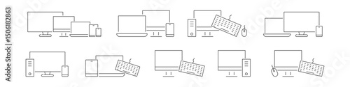 Device and technology icon set. Electronic devices and gadgets line icons. Vector illustration