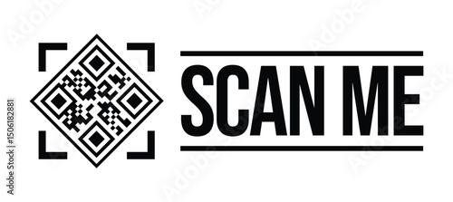 Central QR code framed by square brackets, bold 'SCAN ME' text on a clean, minimalist background. Emphasizes scannability with a functional, no-nonsense design. Ideal for tech, marketing.