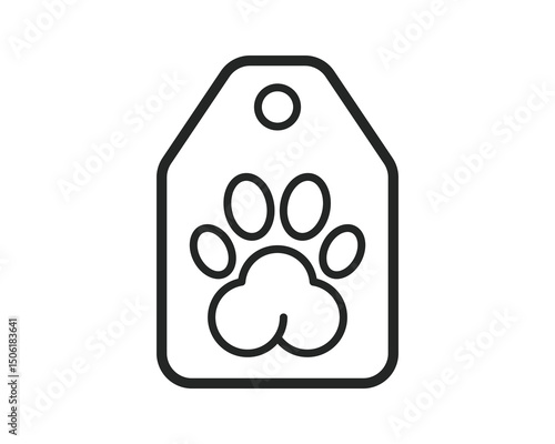 Minimalist pet tag icon with paw print. Symbol of animal care and identification. Perfect for veterinary, adoption, or petrelated designs. Clean, modern style.