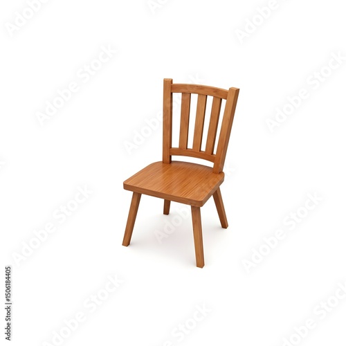 Modern Minimalist Wooden Dining Chair with High Back Isolated on White Background