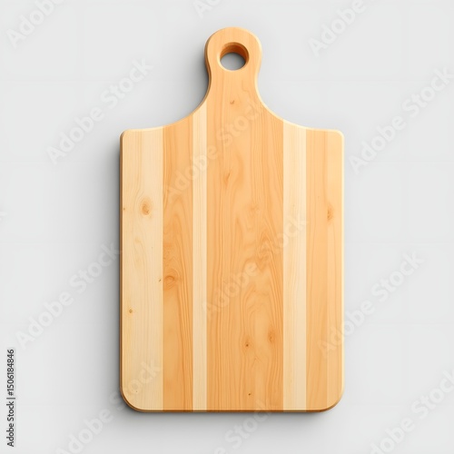 Rustic Wooden Cutting Board with Handle Isolated on White Background