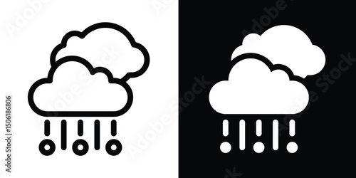 Weather Icon with Two Clouds and Hail: Overcast Hailstorm Climate Symbol