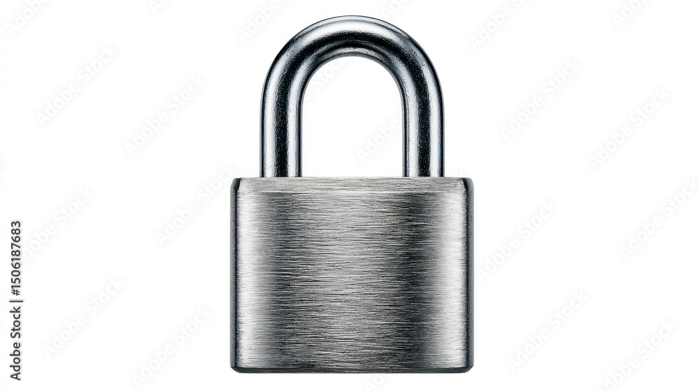 Naklejka premium Secure Metal Padlock Isolated on White Background Safety Security Protection Locking Mecha