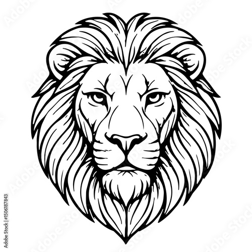 Lion Head Line Art vector – Front View