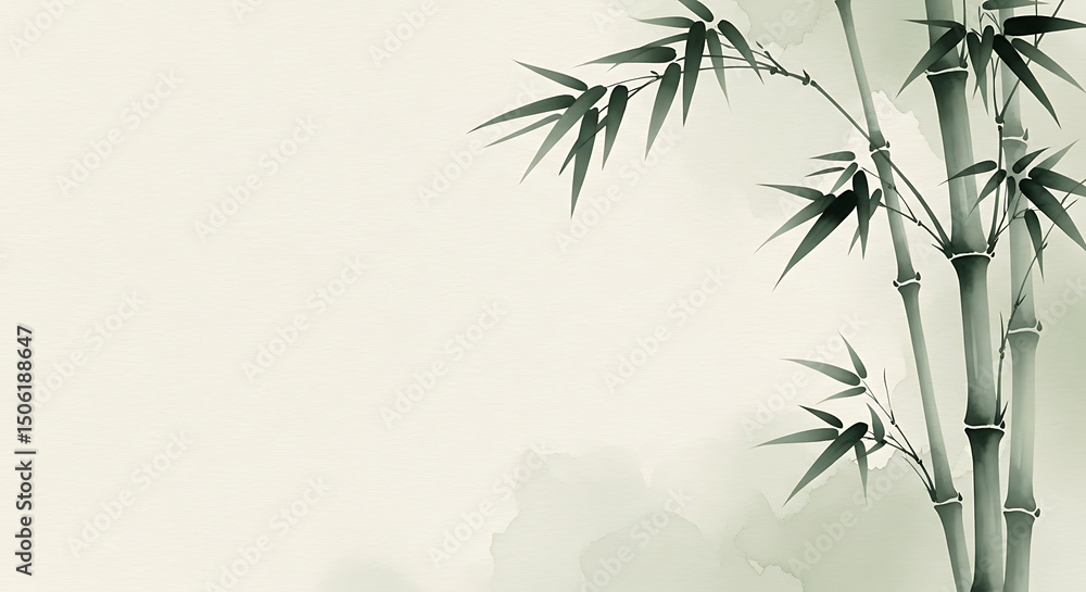 Naklejka premium Bamboo Stalks in Ink Wash Style