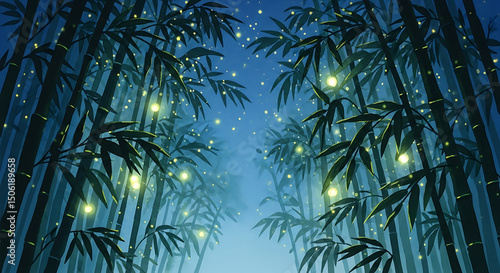 Enchanted Bamboo Forest at Night: Dreamlike Illustration