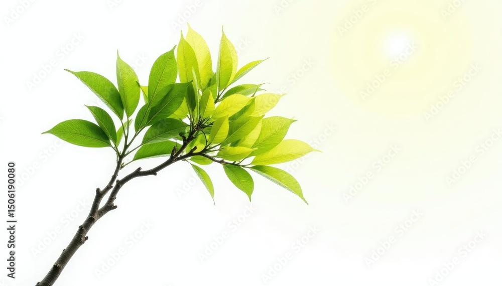 Single branch of a tree isolated on white background with gentle light, sunlight, branch Single branch of a tree isolated on white background with gentle light, sunlight, branch
