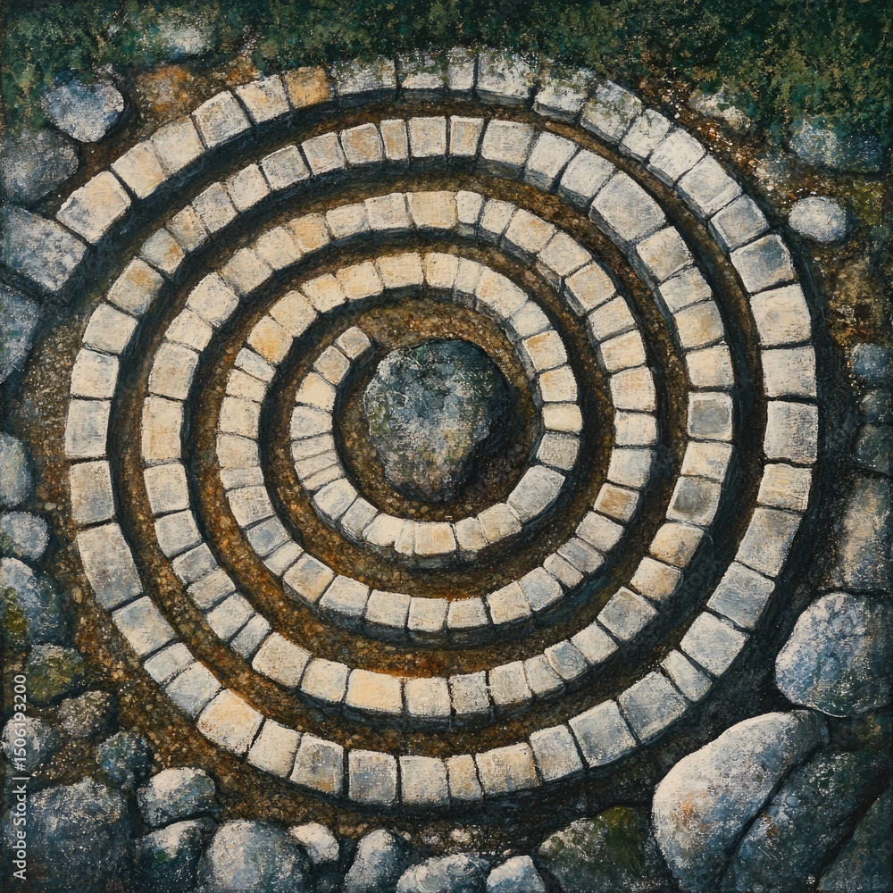 Fototapeta premium Spiral stone path in garden