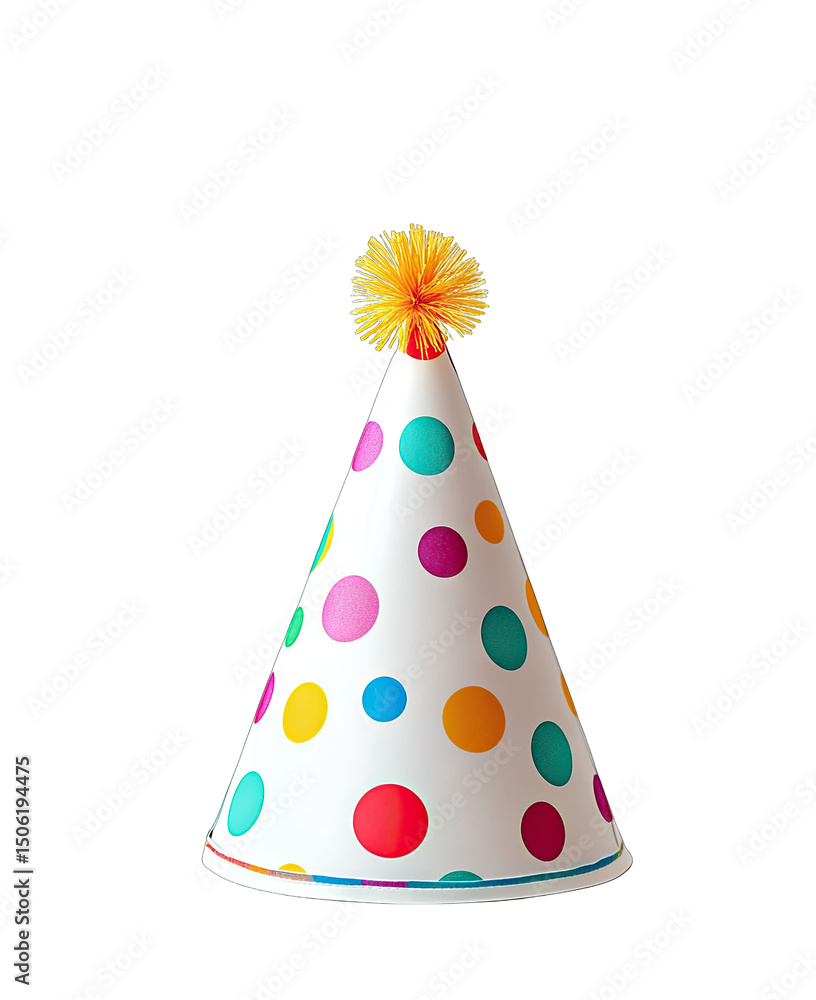 A Colorful Polka Dot Party Hat With A Yellow Pom Pom On Top The Hat Is Sitting On A Transparent Background A Colorful Polka Dot Party Hat With A Yellow Pom Pom On Top The Hat Is Sitting On A Transparent Background