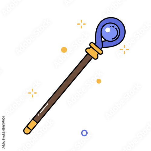 Magical staff with blue orb design surrounded by sparkling elements Concept of fairy tales  