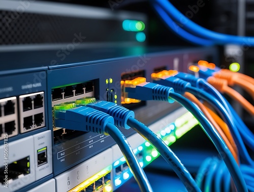 Wallpaper Mural High speed Ethernet cables connected to network switch in modern data center server room, representing fast internet connection, data transfer, cloud computing, and IT infrastructure

 Torontodigital.ca