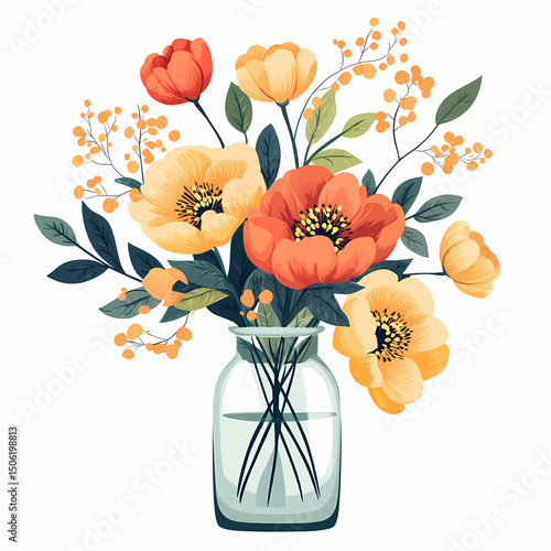 Colorful Floral Bouquet In A Glass Vase