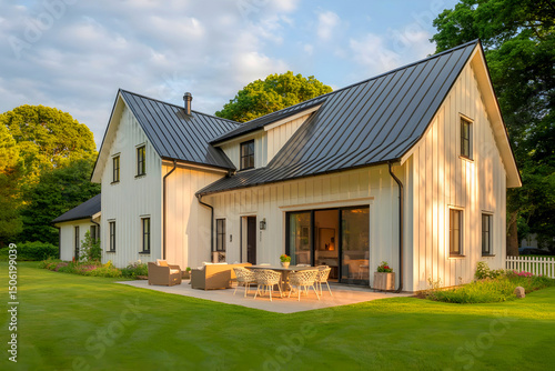 Wallpaper Mural Residential Real Estate Exterior House with Outdoor Furniture on a Bright Day. Torontodigital.ca