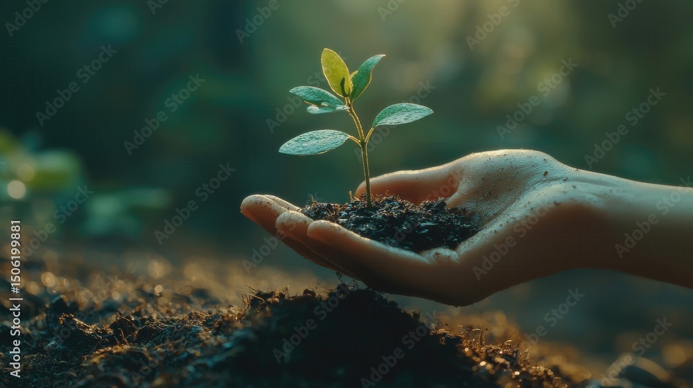 Fototapeta premium Protecting Our Planet A Seedling in Caring Hands
