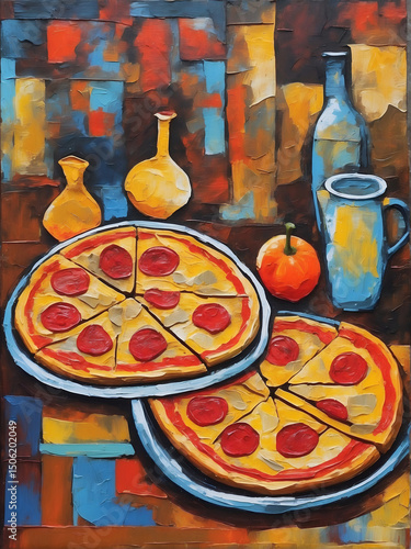 Pepperoni Pizza Oil Painting