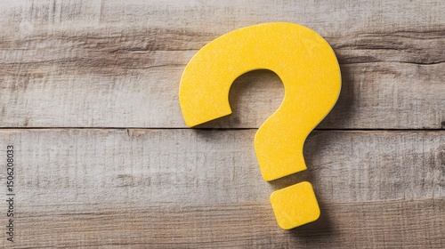 Yellow Question Mark on Wooden Background,  Uncertainty, Inquiry, Question Concept