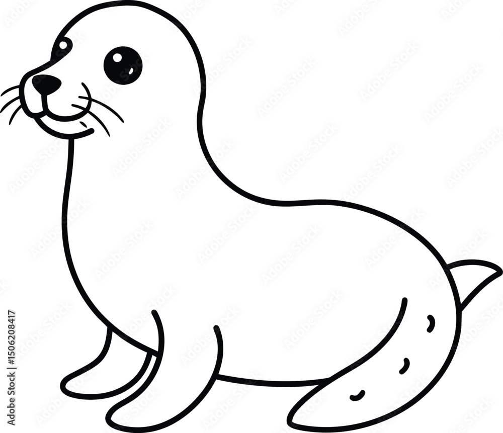 Fototapeta premium Cute Seal Pup Cartoon Outline Illustration