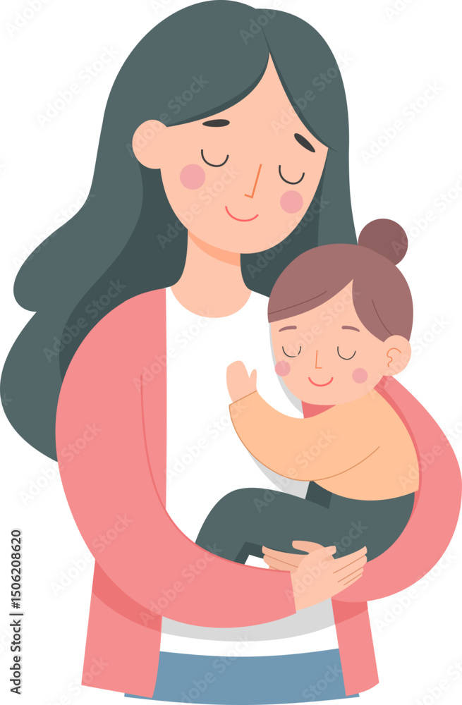 Obraz premium Happy Mother’s Day – Mom Hugging Kids Vector Art