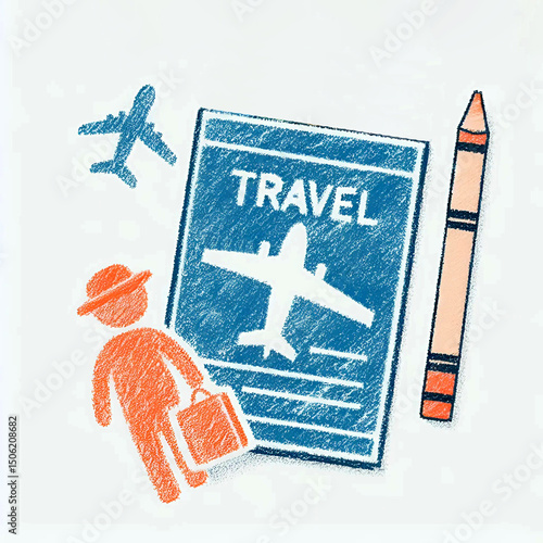 Traveler with suitcase and travel document in colorful illustration  