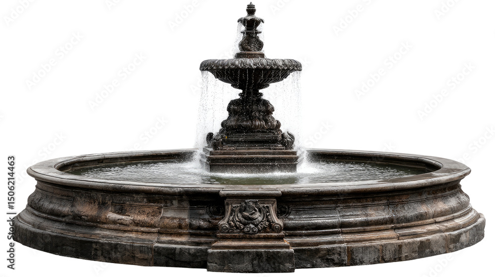 Obraz premium Ornate Stone Fountain: An elegant, ornate stone fountain with intricate carvings and a flowing water feature, creating a serene and visually captivating scene.