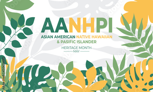 Vector Illustration for Asian American Native Hawaiian and Pacific Islander Heritage Month with Colorful Typography Text and Tropical Leaf Decoration