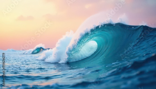 Subtle ocean-inspired wave motif, calming hues, contemporary, wave