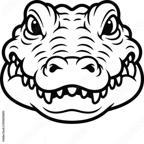 Bold monochrome vector illustration of an aggressive alligator head suitable for graphic design projects and logos.