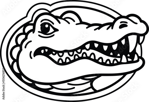 Simple vector illustration of an alligator head facing right in black and white.