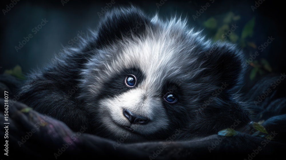 Obraz premium Cute panda cub rests peacefully