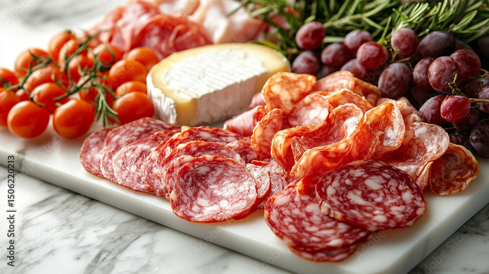 Artisan cheese and meat grazing board flatlay on a white top with a blurred background, featuring a variety of gourmet selections and caption space on the side for elegant presentation.
Artisan cheese and meat grazing board flatlay on a white top with a blurred background, featuring a variety of gourmet selections and caption space on the side for elegant presentation.