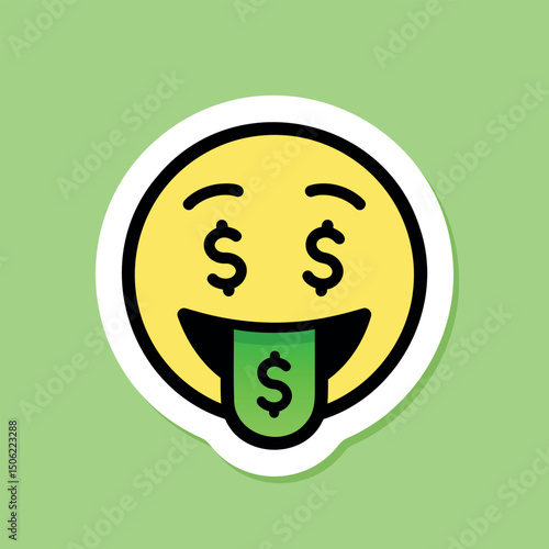 Money Mouth Face emoji sticker, yellow face with dollar sign eyes and tongue, vector design element