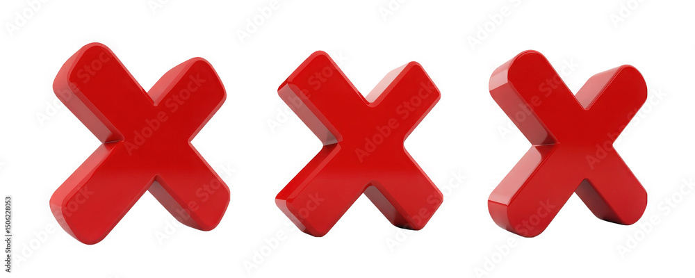 Obraz premium Three large red X symbols arranged in a row, conveying a bold message.