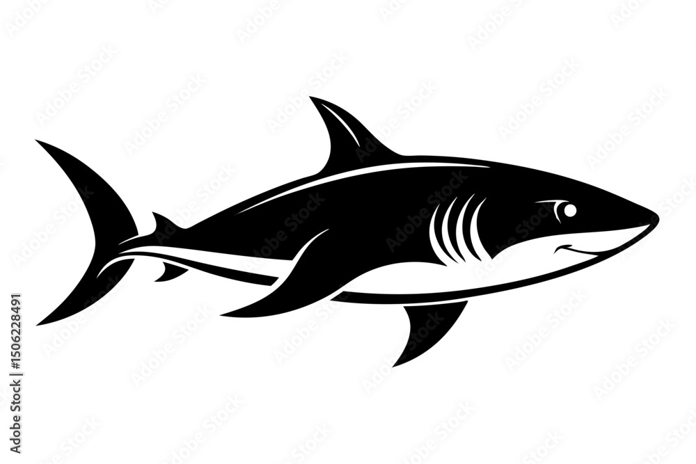 Fototapeta premium Shark Black and White Silhouette Isolated Vector Graphics Bold Design Ocean Animal Wildlife Aquatic Marine Predator Symbol