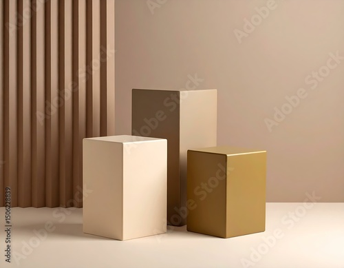 Abstract Minimalist Beige, Brown, Gold Cubes Display Background