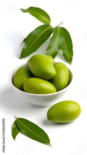 Wallpaper Mural Fresh Green Mangoes in Bowl with Leaves with Isolated on White Background Healthy Food. Torontodigital.ca