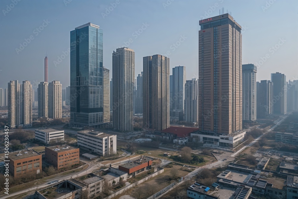 Fototapeta premium Abandoned Business Suites and Skyscrapers in Qingdao Economic Zone
