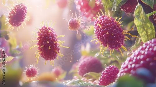 Illustration of Harmful Bacteria and Microorganisms Floating in a Microscopic Cellular Environment for Medical and Scientific Research Concepts