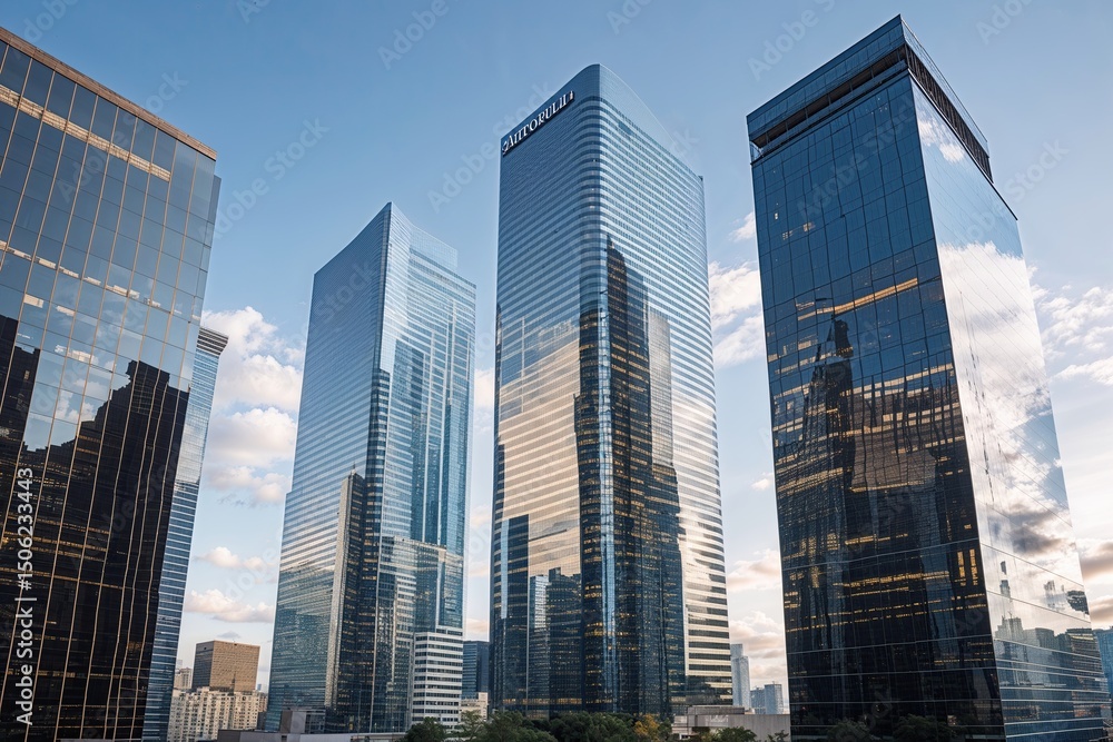 Fototapeta premium Reflective Skyscrapers and Modern Business Office Buildings