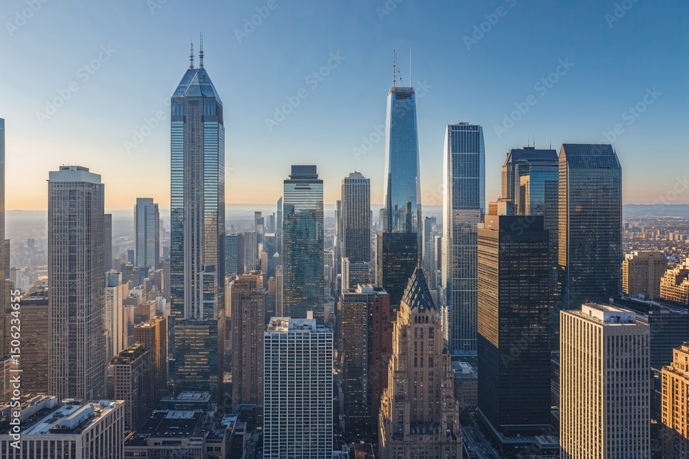 Fototapeta premium Stunning Panoramic City Skyline Featuring Skyscrapers and Office Buildings
