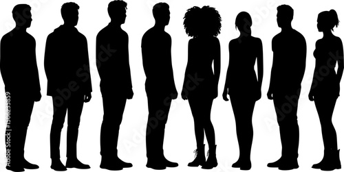 Vector silhouettes man and women, illustration. Silhouettes of young people posing in fashionable clothes. EPS 10 version.