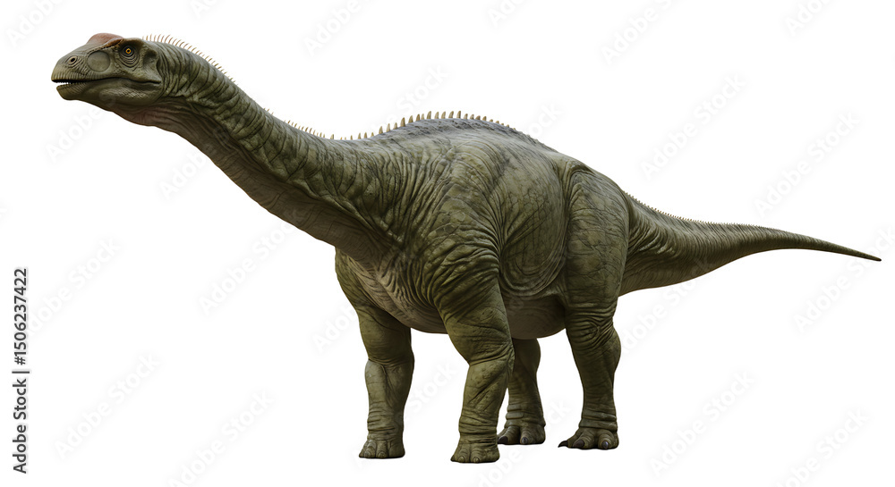 Fototapeta premium Detailed Green Sauropod Dinosaur with Spikes and Wrinkled Skin Texture